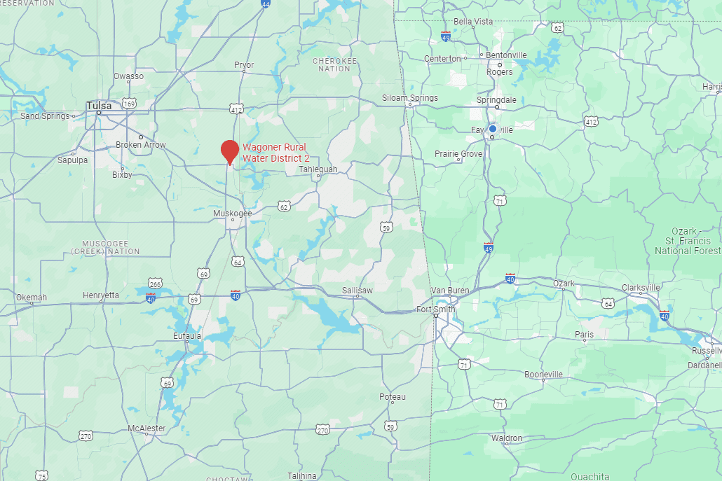 Wagoner County Rural Water District #2 (RWD #2) in northeastern Oklahoma about 40 miles southeast of Tulsa. It has a population of 1,408, including 218 tribal members, and serves 519 households.