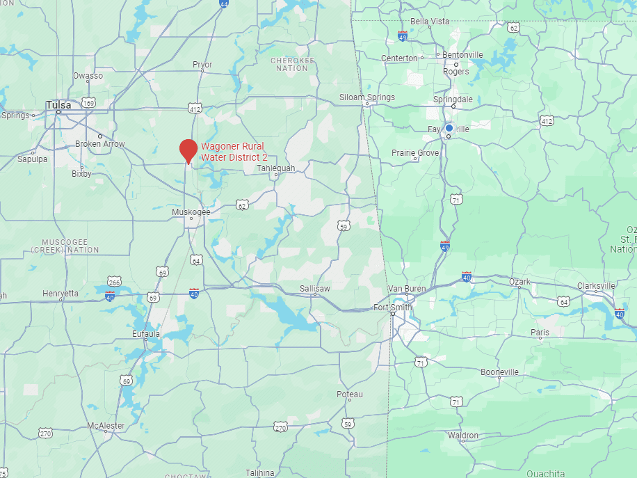 Wagoner County Rural Water District #2 (RWD #2) in northeastern Oklahoma about 40 miles southeast of Tulsa. It has a population of 1,408, including 218 tribal members, and serves 519 households.
