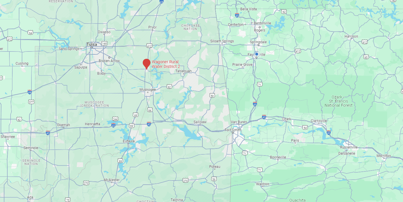 Wagoner County Rural Water District #2 (RWD #2) in northeastern Oklahoma about 40 miles southeast of Tulsa. It has a population of 1,408, including 218 tribal members, and serves 519 households.